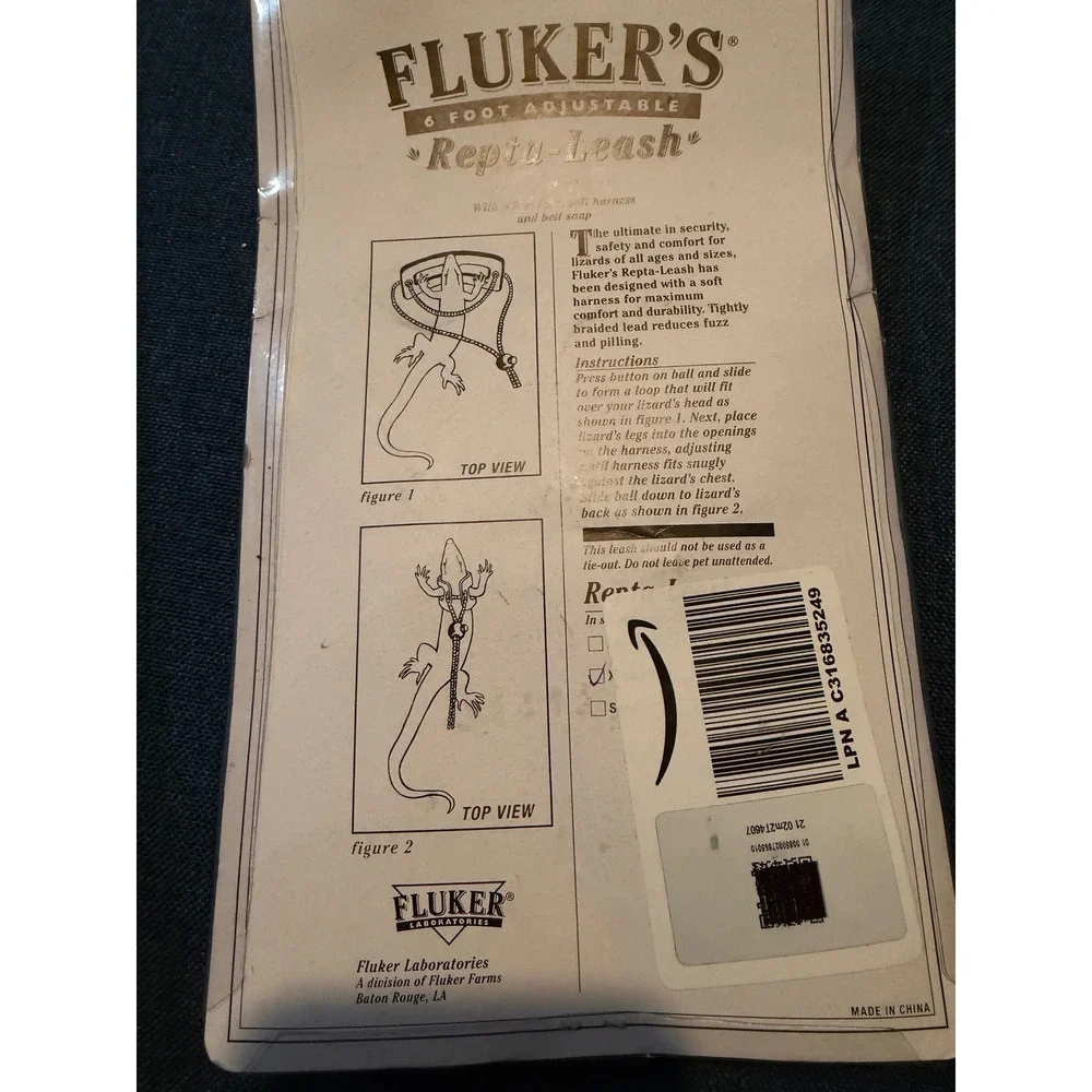 Flukers Reptile Leash 6 Foot Adjustable Harness Belt Snap‎ Lizard